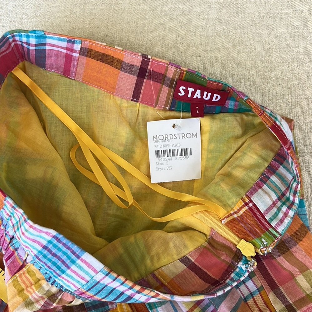 STAUD x Birkenstock NWT Sea Bright Patchwork Plaid cotton midi maxi skirt - Picture 14 of 17